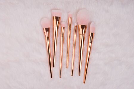 makeup brush set isolated on a white fur backgroundの写真素材