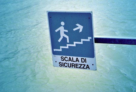 indicating an emergency exit in the water channelの写真素材