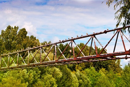 river with natural gas pipe suspendedの写真素材