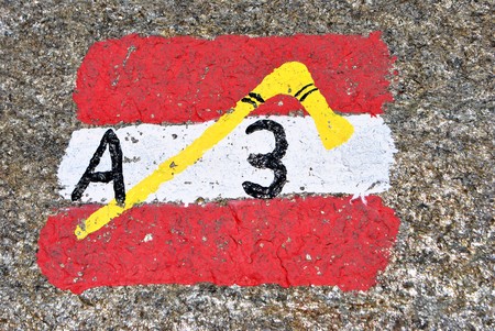 European path indicated in the mountains of Val Senalesの写真素材