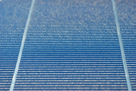 Solar Panel with background blue sky and white cloudsの写真素材