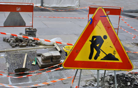 construction site work on pavingの写真素材