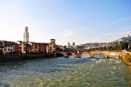 details of buildings in the historic center of Veronaの写真素材