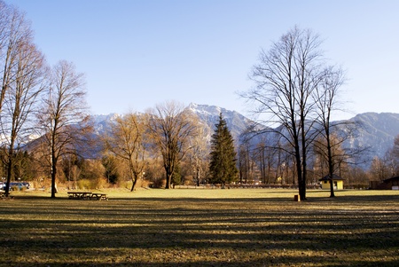 lawn in the fall in the valleys of the Dolomites