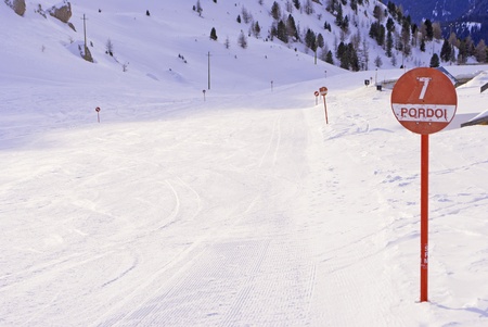 ski slopes in winter with snowの写真素材