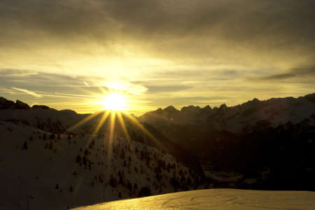 sunset mountain in the Dolomites of Fassaの写真素材