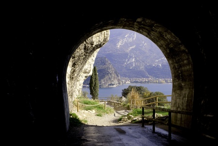 tunnel with dirt roadの写真素材