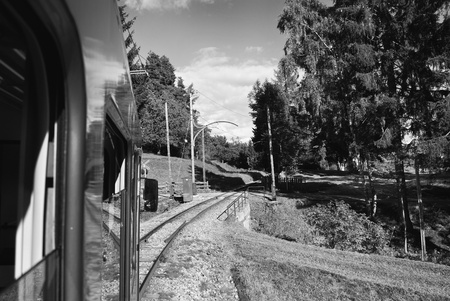 Railway in sunny summer day, In Renon, Italy, South Tyrol 