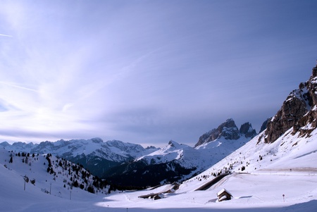 mountains of the Dolomites, in winter with blue sky backgroundの写真素材