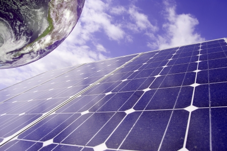 earth with solar panelの写真素材