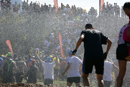 ROVERETO, ITALY - SEPTEMBER 21: Runners in action at the start of the Strong Man Run 2013. -- Athletes gather in Rovereto for the Strong Man Run 2013. Rovereto in Italy, on September 21 2013のeditorial素材