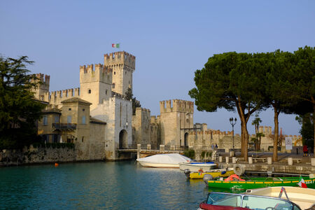 Castle Sirmione on lake Garda, Italyのeditorial素材