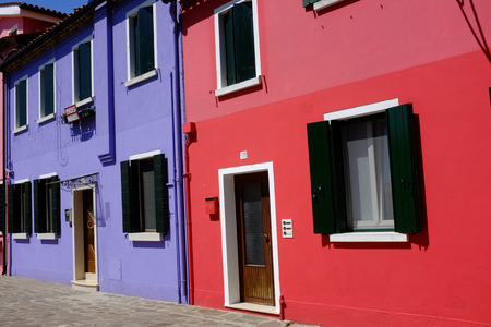 Venice, Italy, August 6, 2014. Tourists walk along the streets of the island of Burano in the Venetian lagoon.のeditorial素材