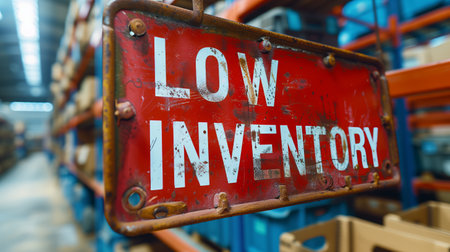 Low inventory sign in warehouse, market may lack motor vehicles and woodの素材