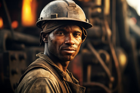 A military person in a hard hat is gazing at the cameraの素材