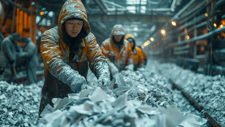 Soldiers in military camouflage patterns working in a freezing factoryの素材