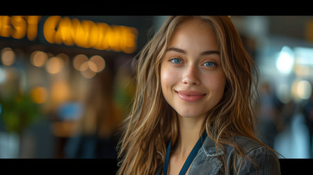 a close up of a woman s face with a blurry backgroundの素材