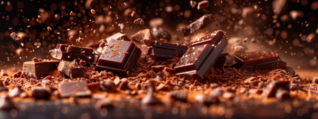 A mound of chocolate and cocoa powder on a wooden tableの素材