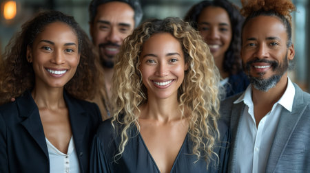 a group of people are posing for a picture together and smilingの素材