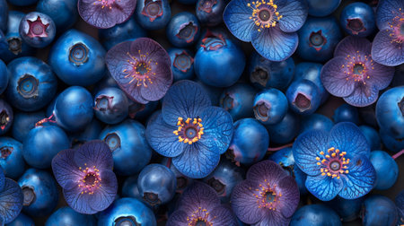 Aqua petals on blueberries, a plant organism with seedless fruitの素材