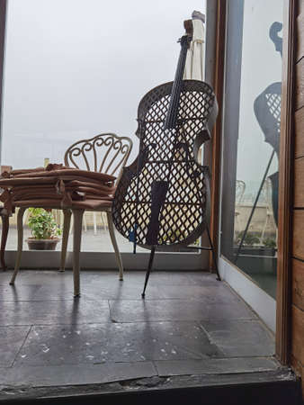 chair with a large violinの写真素材