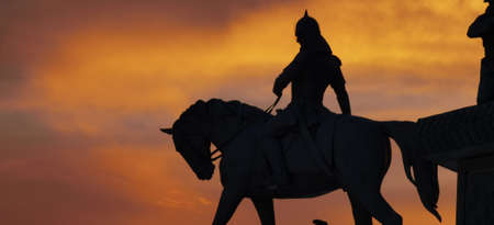 Silhouette of a Sechuk horseman king, conqueror of Asia Minorの写真素材
