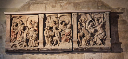 Tire damage Representations of actions in Vienna's St. Stephen's Cathedralの写真素材