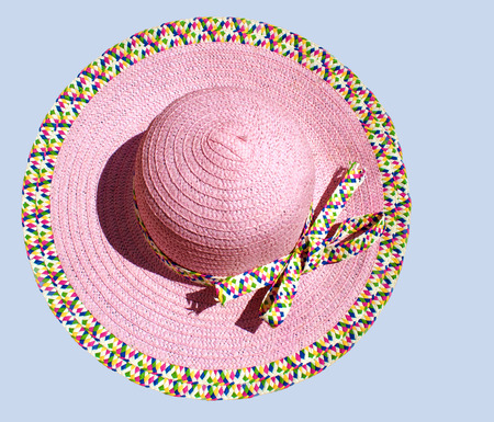 Summer hat isolated on a blue の写真素材