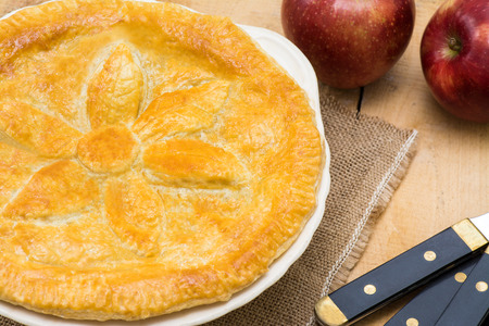 Fruit Pie with apples and puff pastry room for textの写真素材