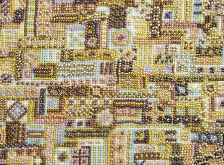 full image of bead embroidery textured, rich and colorful, ideal for craft or needlework background,...