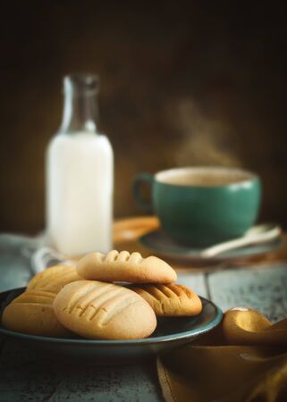 luxury  freshly baked butter cookie biscuits   shot in selective focus  background shot for  for recipe write over or copy spaceの写真素材