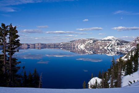 Crater Lake viewed from the Rim in the late Spring monthsの写真素材