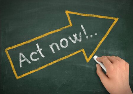 act now chalkboard hand write 3d illustration conceptの写真素材