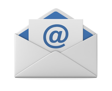 e mail and envelope 3d illustration isolated on white backgroundの写真素材