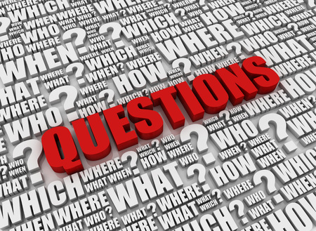 red questions word and white keywords 3d illustrationの写真素材