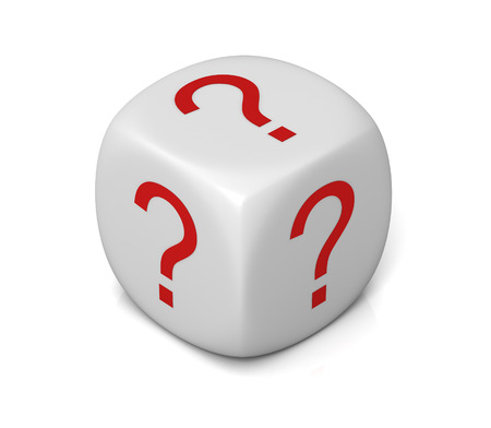 question cube 3d illustration isolated on white backgroundの写真素材
