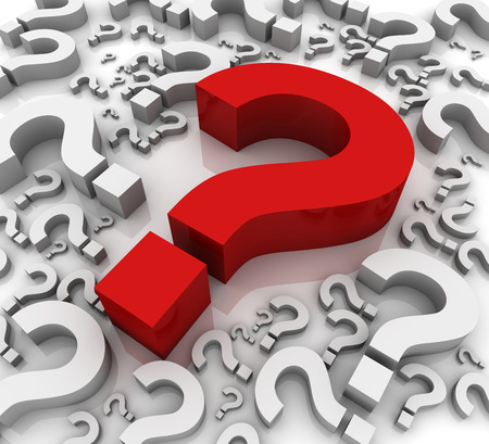 big red question mark and white question marks 3d illustrationの写真素材