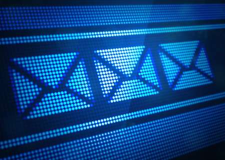 e mail digital screen 3d illustration with blue colourの写真素材