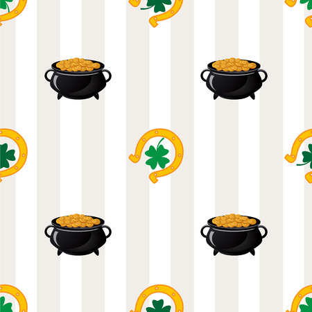 Green shamrock leaves and horseshoes . St. Patrick's day background.のイラスト素材