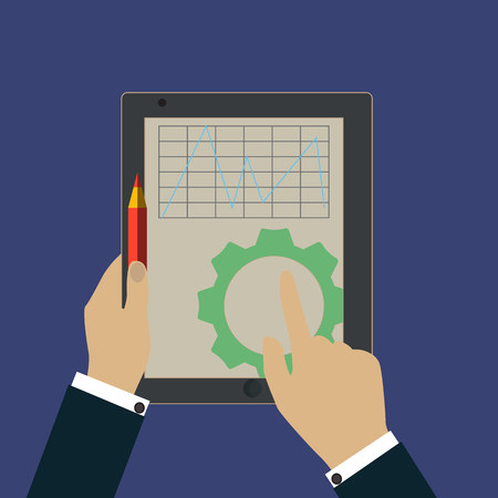 Tablet PC in human handsのイラスト素材