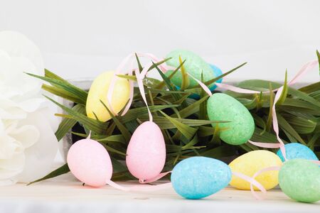 Colored easter eggs backgroundの写真素材