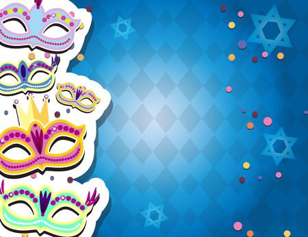 Carnival banner with flat sticker icons set. Vector illustration. Masquerade Concept.のイラスト素材