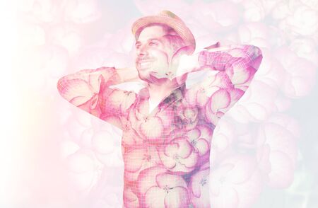 double exposure concept  with man and flowers.の写真素材