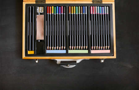 beautiful pencil box with many colours.の写真素材