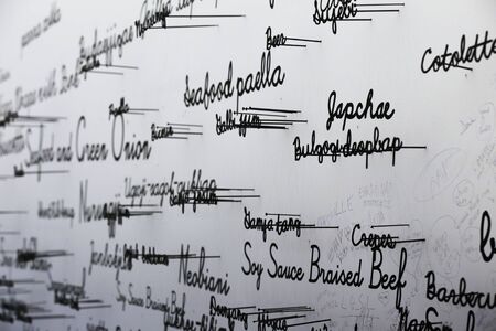 wall with beautiful metal italian words..の写真素材