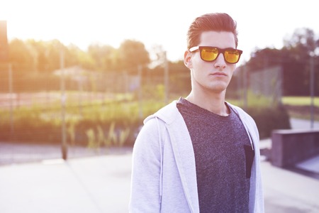 young man with color filter.の写真素材