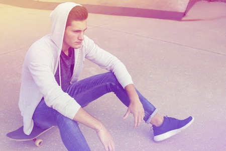 young man with color filter.の写真素材