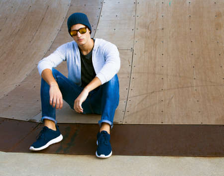 young man with effect colors.の写真素材