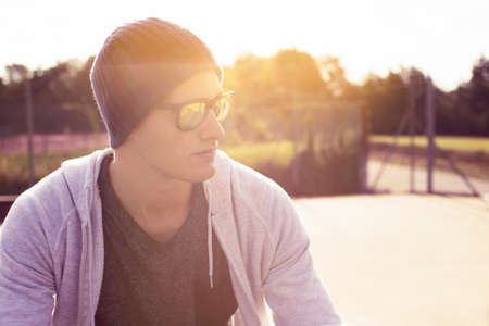 young man with effect colorsの写真素材