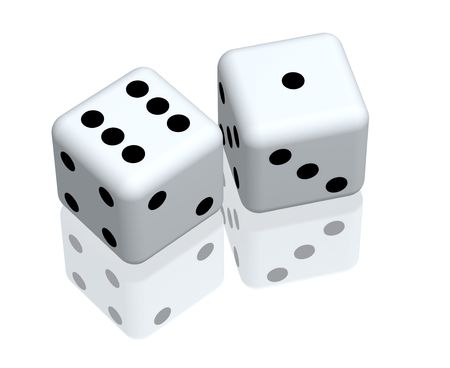 Two playing 3d bones of white color. Object over white